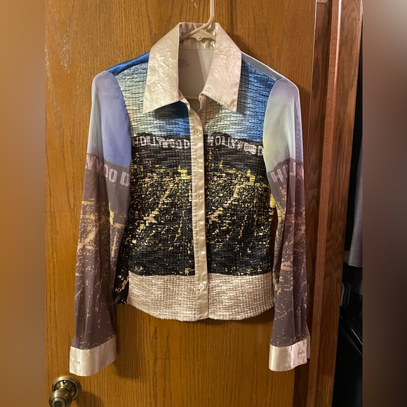 Western Show Shirt with sheer sleeves, Size Small - Picture 2 of 4